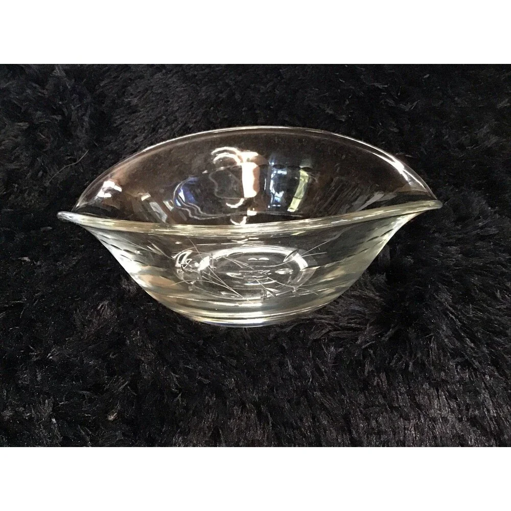 Princess House Heritage Cut Crystal Sauce Bowl Etched Floral 80s Retro Granny